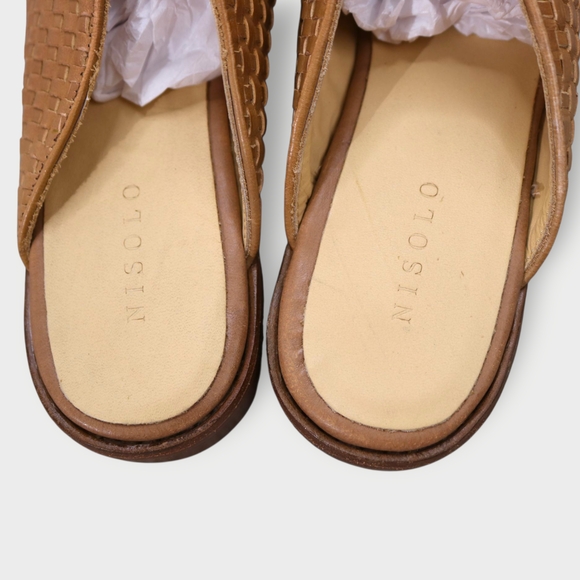 Nisolo Women's 8.5 Brown Ama Woven Mule Brandy Leather Flat Mules Slip On Shoes - Picture 6 of 11